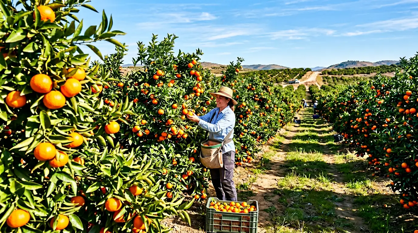 Team member examining orchard soil and tree health
