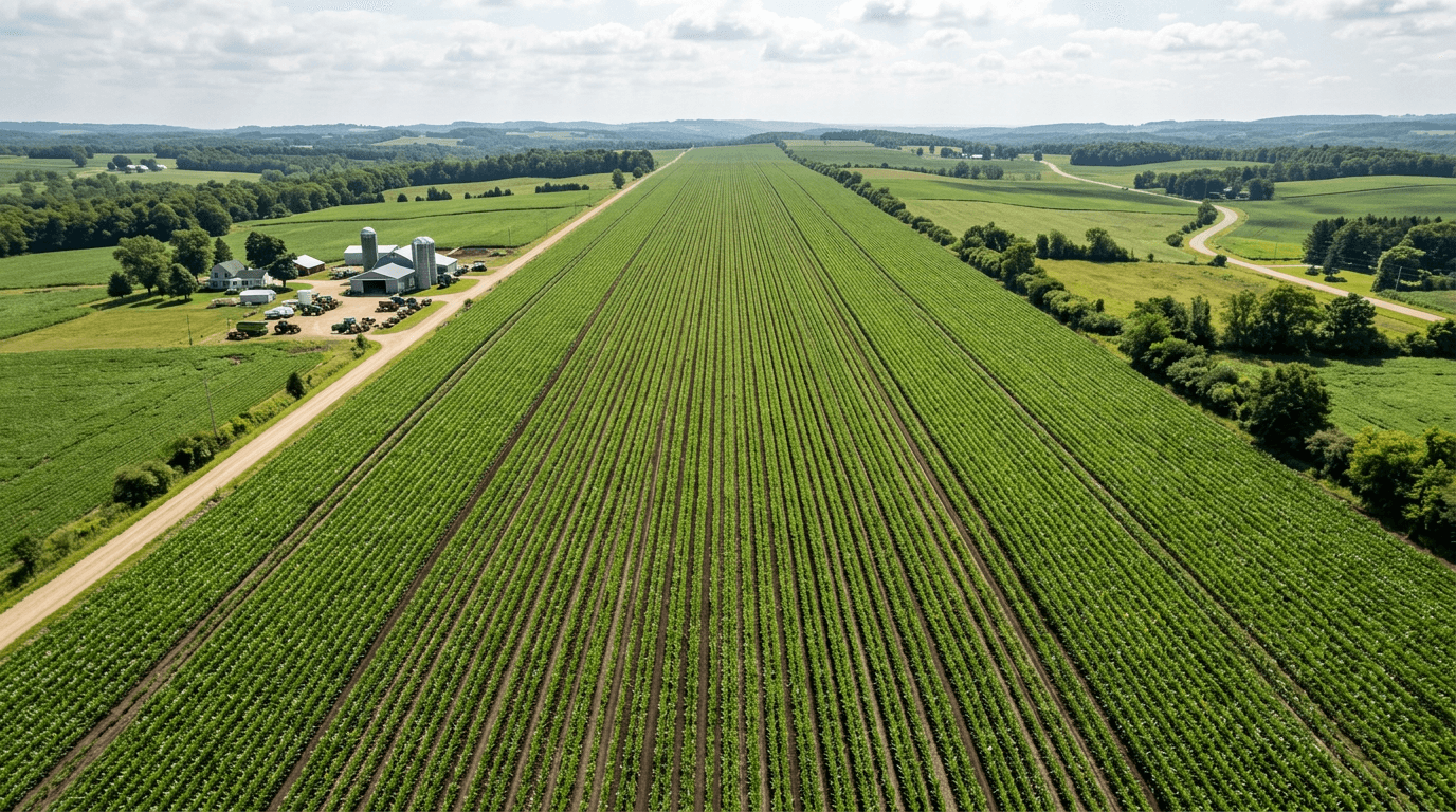 Aerial view of orchard rows